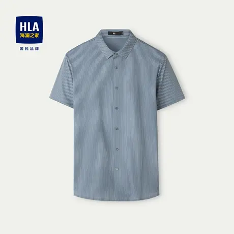 HLA/海澜之家冰丝凉感短袖针织衬衫2024春夏新款条纹尖领衬衣男商品大图