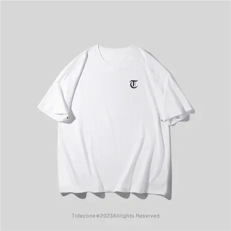 Ohlyah黑色美式宽松短袖t恤男女同款圆领五分半简约情侣纯棉体恤图片