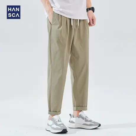 汉斯卡九分冰丝休闲裤男2022春夏季直筒百搭纯色薄款运动裤男宽松商品大图