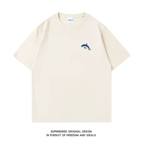 ins港风简约小海豚印花短袖t恤男夏季纯棉情侣宽松休闲半袖体恤图片