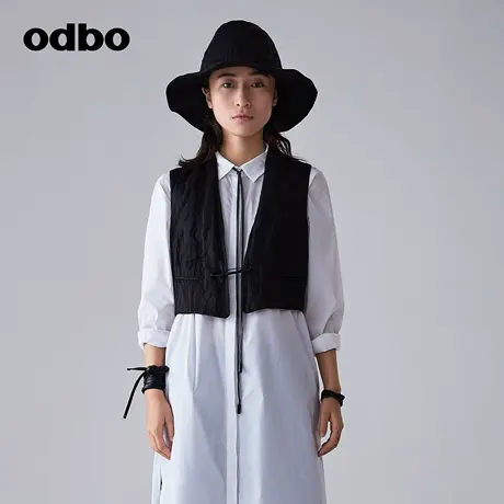 odbo/欧迪比欧时尚黑色马夹女春季新款复古港风百搭外穿短款马甲商品大图