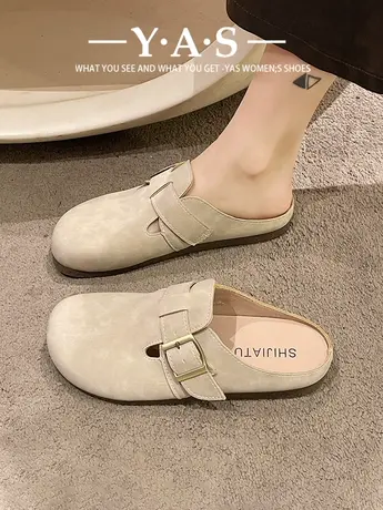 勃肯半拖鞋女夏季外穿2024新款软平底复古博肯包头半托女鞋凉拖鞋商品大图