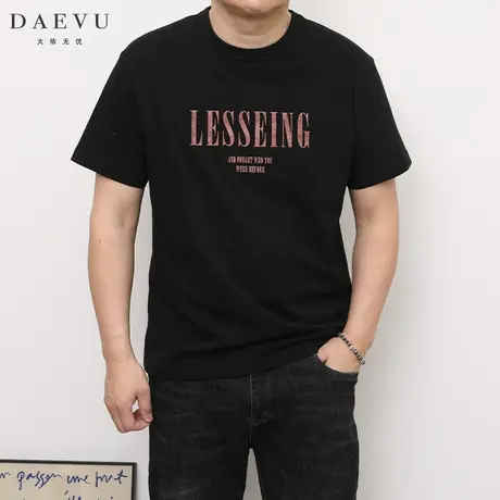 DAEVU夏季新款简约字母潮胖子大号加肥加大码圆领男士短袖t恤商品大图