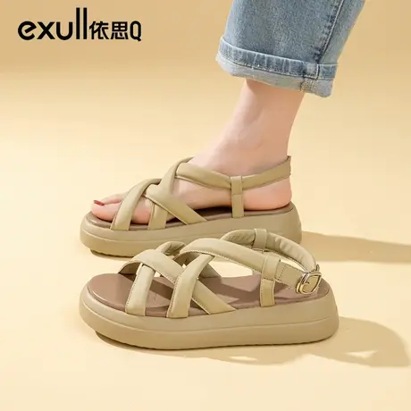 依思q时装凉鞋女款夏季2024新款仙女风厚底罗马松糕沙滩女鞋外穿商品大图