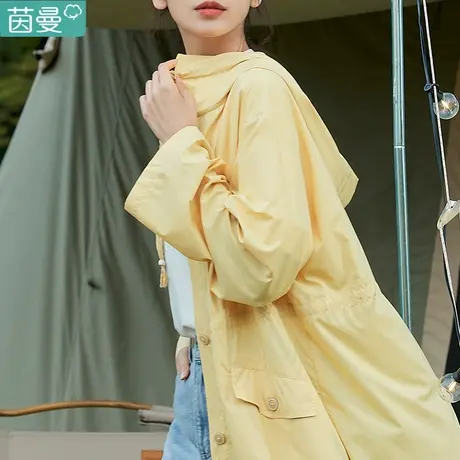 茵曼旗舰店中长款连帽风衣外套女装衬衫2024年春季新款透气衬衣商品大图