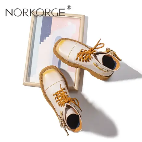 NorKorGe/诺卡格复古驼色美拉德系带时装马丁靴图片