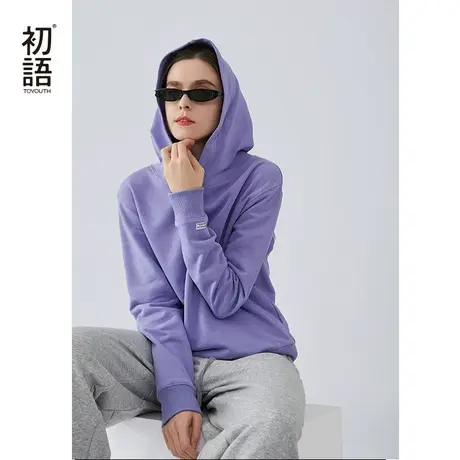 初语连帽卫衣女春季新款运动休闲韩版加绒白色卫衣外套潮ins商品大图