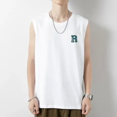 纯棉背心男士夏季外穿宽松健身白色宽肩无袖t恤篮球跨栏运动坎肩商品大图