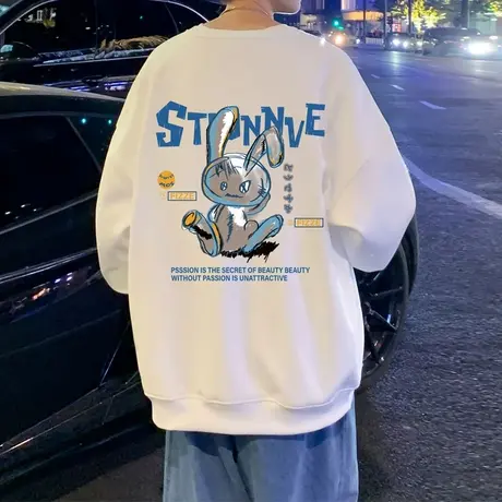 卡通暴力兔印花美式卫衣男秋冬季潮牌外套港风宽松vintage无帽款商品大图