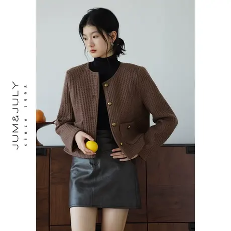 嘉茱莉2023秋季新款短款宽松小香风外套女复古圆领上衣设计感小众商品大图