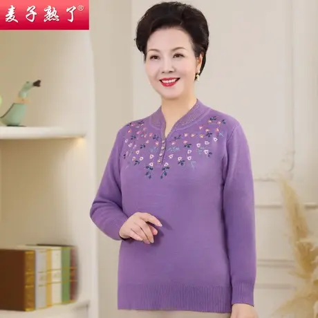 妈妈半高领长袖针织衫2022新款洋气奶奶秋冬加绒毛衣上中老年女装商品大图