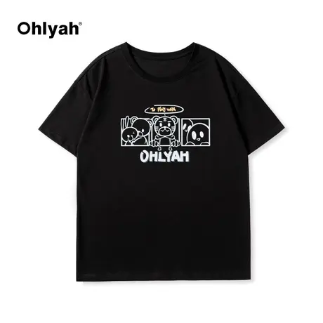 Ohlyah原创设计感小众卡通印花短袖T恤女夏宽松情侣装中性风上衣商品大图