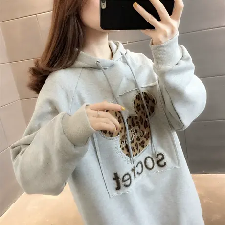 2023新款春装小熊卫衣女中长款春秋季时尚韩版宽松休闲百搭上衣图片