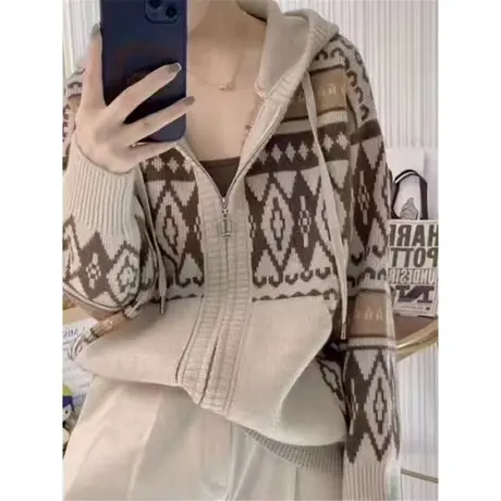 早秋连帽针织开衫女装2023新款爆款初秋毛衣外套女春秋款上衣洋气图片