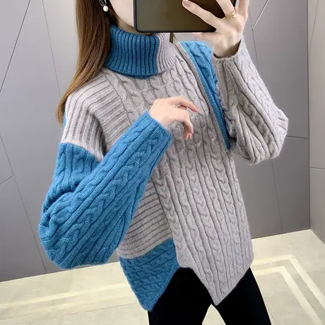 毛衣女款2023新款慵懒风秋冬季加厚宽松外穿宽松洋气两翻领打底衫图片