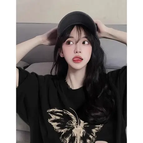 纯棉小众设计感蝴蝶短袖t恤女2023夏季ins国潮牌高街宽松上衣服商品大图