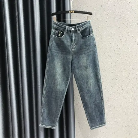 欧货2023贴标秋季新款牛仔哈伦裤女休闲百搭时尚宽松显瘦老爹垮裤商品大图