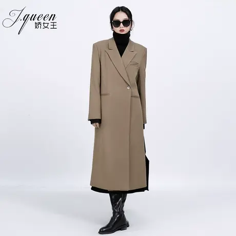 棕色西装大衣女2023秋季气质复古高级感韩系宽肩中长款西服外套潮商品大图