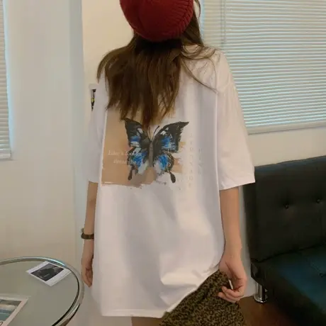 oversize短袖t恤女夏季纯棉宽松韩版ins设计感小众chic港味上衣服图片