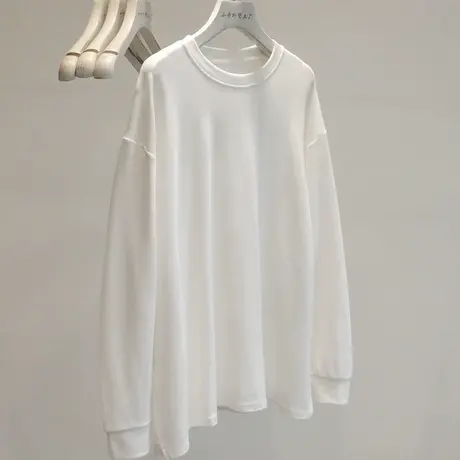 爆款出货！自留推！白色长袖T恤女宽松休闲百搭设计感开叉打底衫商品大图