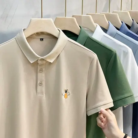 男士潮流polo衫高端小蜜蜂刺绣短袖T恤2023夏季时尚商务休闲翻领商品大图