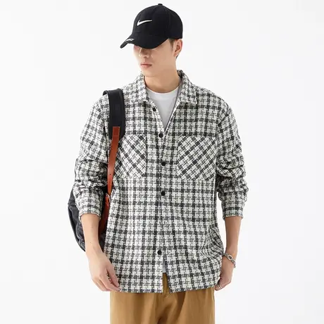 Modi Nick/摩帝尼克日系千鸟格男士外套宽松阔版衬衫男士潮牌外套图片