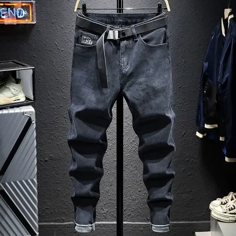 秋季新款黑灰牛仔裤男士修身小脚裤子休闲男裤韩版潮流百搭显瘦潮商品大图