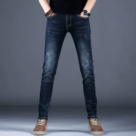2023男士新款百搭牛仔裤男春秋修身时尚小脚裤棉弹男潮牌深兰休闲图片