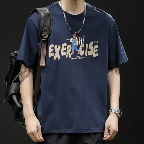 潮牌短袖t恤男士半袖宽松大码夏季2023新款衣服男款圆领男装体恤商品大图