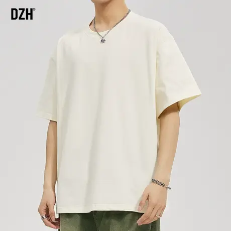 男士纯色基础款t恤男重磅夏季潮牌男装2023新款杏色短袖圆领体恤商品大图