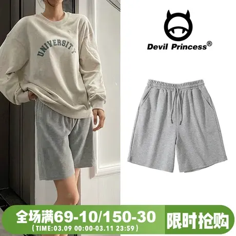 小个子运动风短裤女2024年夏季宽松高腰阔腿ins潮百搭灰色五分裤图片