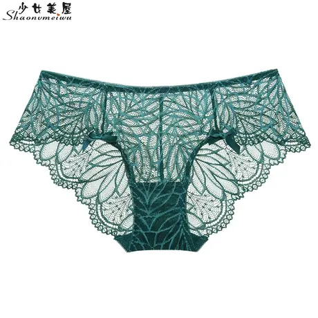 少女美屋春夏透明蕾丝法式性感提臀女士无痕低腰内裤纯棉裆墨绿色商品大图
