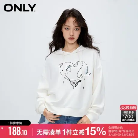 ONLY冬季时尚潮流休闲刺绣落肩连帽卫衣女|12339S004商品大图