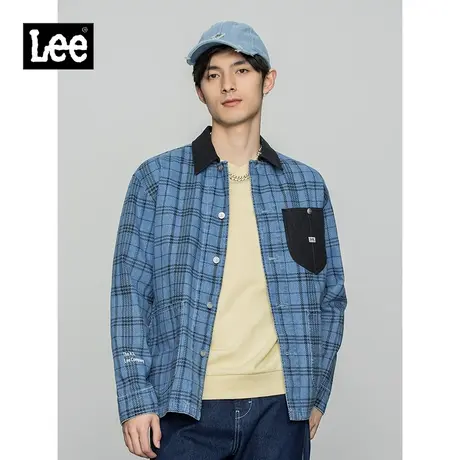 Lee商场同款22春季新品舒适蓝色格子男牛仔外套LMT001571100-492图片