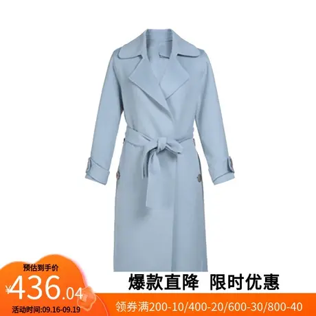 【艾格】羊毛双面呢大衣女2023春季新款翻领拼接开叉长款官方旗舰图片