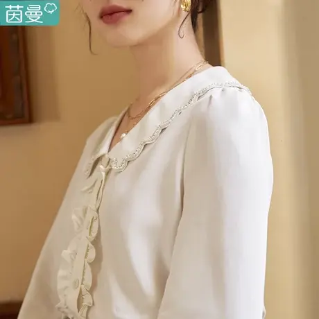 茵曼百搭通勤小衫职业气质法式长袖衬衫女2023新款娃娃领衬衣秋冬商品大图