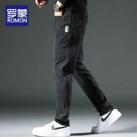 罗蒙冬季牛仔裤男款修身小脚2022新款秋冬加厚黑色痞帅男士长裤子商品大图
