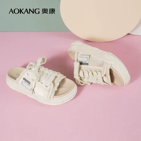 奥康女鞋 潮流夏季气质厚底网红运动休闲凉拖帆布拖厚底增高潮图片