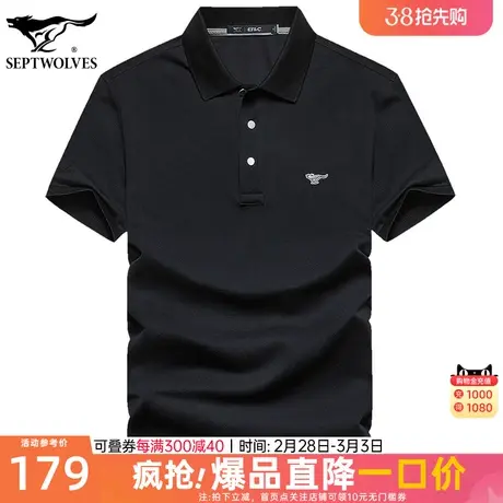 七匹狼男装丝光棉短袖T恤2023夏季新款翻领宽松纯棉透气polo衫潮商品大图