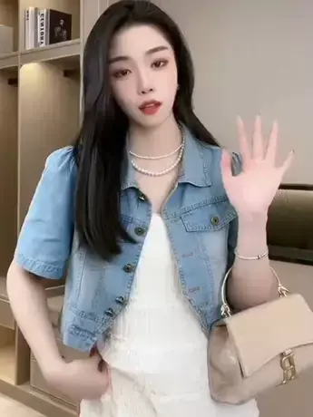 2023年夏季新款休闲百搭休闲短袖牛仔薄款气质短外套流行穿搭女装图片