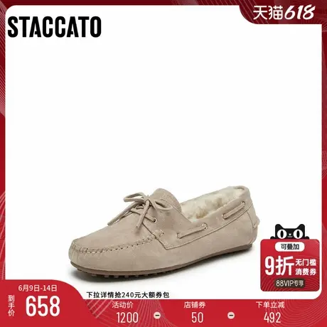 思加图新款英伦风豆豆鞋保暖毛毛鞋平底鞋女鞋子S8581DA4商品大图