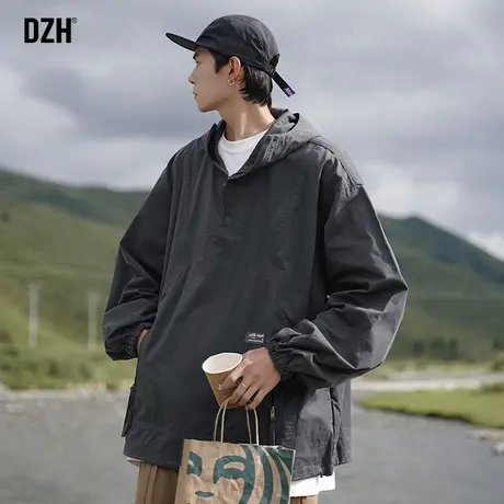 男士户外冲锋衣男潮牌山系大码连帽半拉链外套秋季灰色夹克登山服商品大图