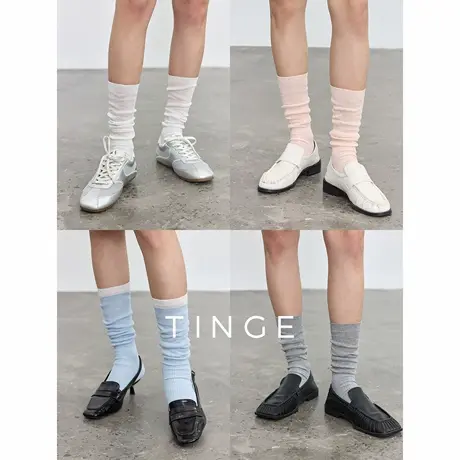 TINGE贴己纯色中筒袜子女夏季薄款堆堆袜无骨网眼透气芭蕾风长袜商品大图