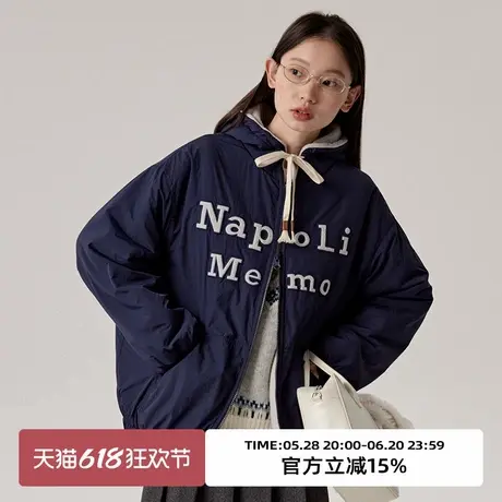 omont蛋挞家 复古双面穿刺绣连帽外套冬摇粒绒休闲保暖厚上衣商品大图
