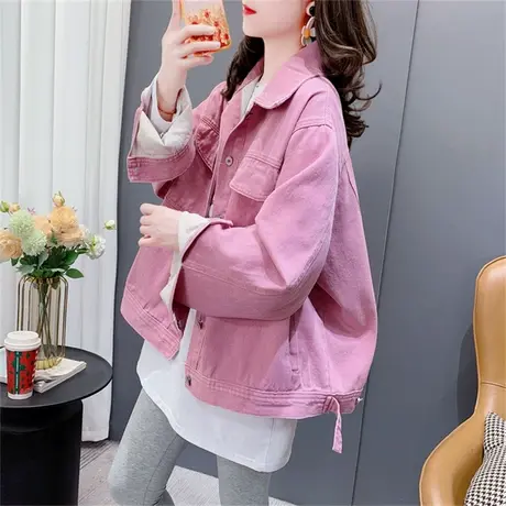 牛仔外套女短款春秋2023年新款小个子宽松慵懒风网红百搭夹克上衣商品大图