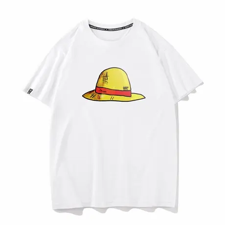 秀洛海贼王路飞草帽夏季纯棉短袖T恤男女动漫卡通衣服情侣装半袖图片