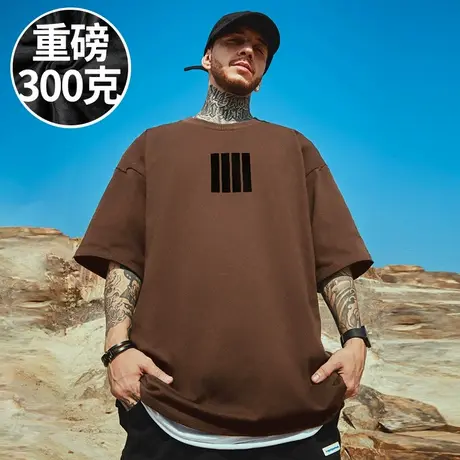 100%纯棉300g重磅潮牌宽松胖子T恤短袖五分袖加肥加大码男装半袖商品大图