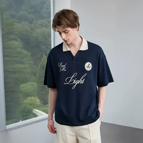 Lilbetter泽西风全棉透气撞色字母印花短袖polo衫运动足球球衣男商品大图