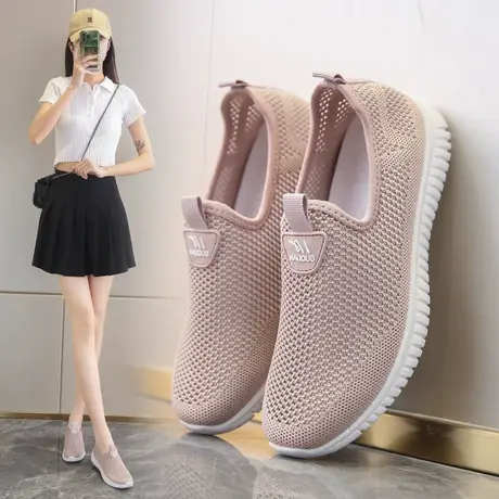 夏季透气女鞋一脚蹬镂空网鞋软底舒适老北京布鞋女妈妈网面运动鞋商品大图