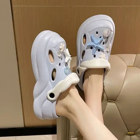 可爱海星洞洞鞋女款夏季时尚外穿防滑厚底增高沙滩包头两穿凉拖鞋商品大图